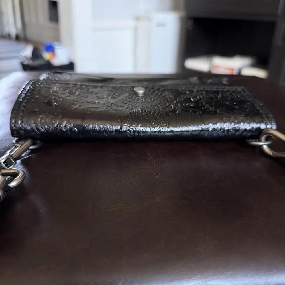 The Sak Crossbody Bag Womens Small Black Leather Embossed Floral Magnetic Snap